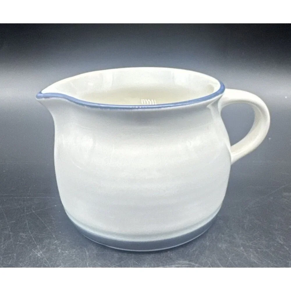 VTG‎ Pfaltzgraff AURA Ceramic Gravy Boat Pitcher Blue Bands Made in USA